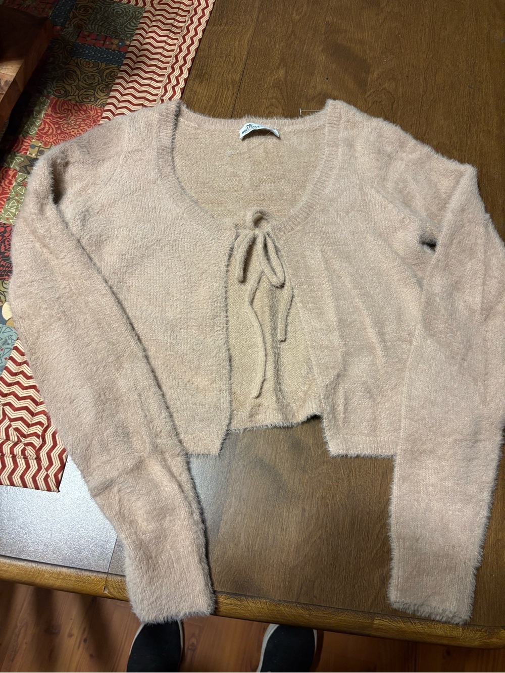 Hollister Tan Fuzzy Tie-Front Cropped Cardigan